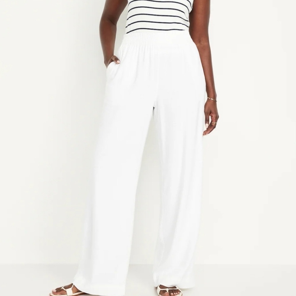 Old Navy High-Waist Wide-Leg Linen Blend Lagenlook Beachy Pull-On Pants XXL Tall